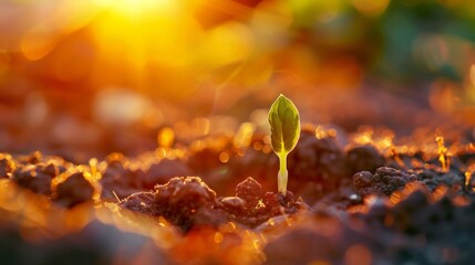 A small plant is growing in the dirt