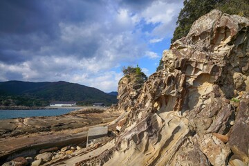 竜串海岸の風や波の浸食によって作られた奇岩の情景