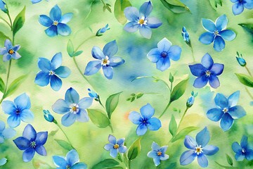 Fototapeta premium Blue blossoms watercolor