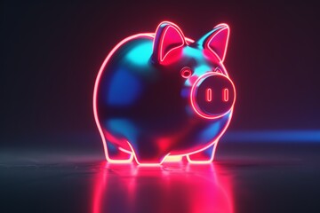 A 3D piggy bank icon with a neon glow, symbolizing saving with a modern twist