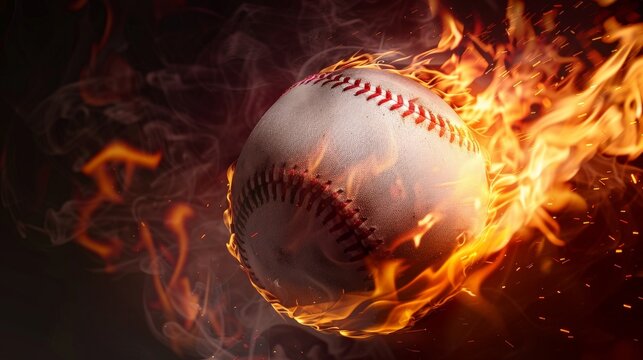 Burning baseball in flames