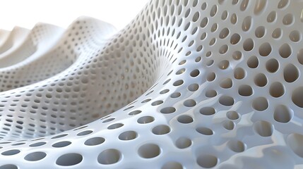 3D rendering of a white parametric surface with holes. The surface is smooth and glossy, and the holes are evenly distributed.