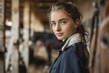 Fototapeta premium young woman with curly hair in a pensive pose