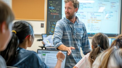 teacher in a classroom, engaging with students, using interactive teaching methods to inspire and educate the next generation