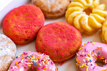Close-up of Donut with watermelon jam.