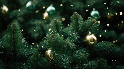 overhead view on spuce and thuja branches with cones, Christmas background