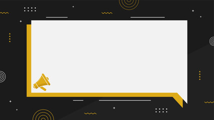 professional yellow and black announcement template with megaphone and abstract geometry object