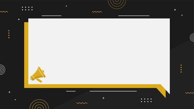 professional yellow and black announcement template with megaphone and abstract geometry object