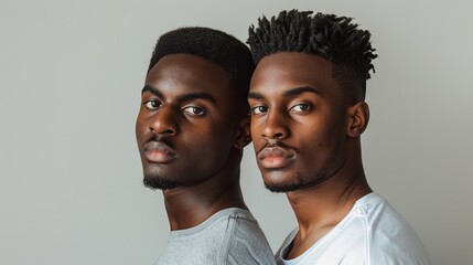 Obraz premium Brothers posing with serious expressions against a neutral backdrop