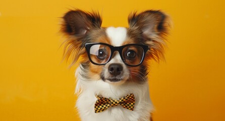 Cute dog wearing glasses and bowtie