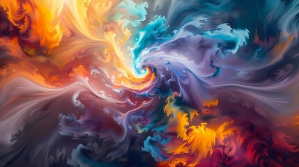 Vibrant swirls of various colors merging together to produce a visually stunning and immersive composition