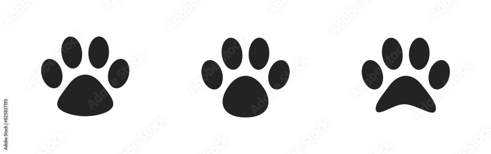 Wall mural Dog and cat paw prints collection, paw icon set black vector.