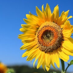 Obraz premium Bright yellow sunflower against blue sky