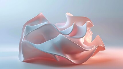 This is a 3D rendering of a soft, pink and white, abstract shape. The shape appears to be floating in a bright space. The image is calming and serene.