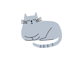 Cute cat. Funny pet. Hand drawn domestic animal sketch. Cartoon doodle vector illustration.