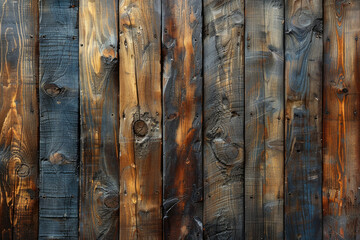 A wooden wall with dark wood planks, each one showing signs of age and wear. Created with Ai
