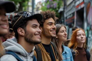 Fototapeta premium Group of millennials engaging in a cultural tour.