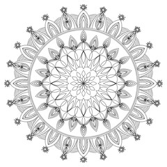 mandala circle pattern vintage decorative pattern indian skin painting tattoo oriental art Mandala floral coloring page for adults relaxation, black and white mandala coloring page hand drawn outlined