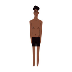 Flat Latino man in underwear. Brown skin person with black hair in cartoon style for multinational and diversity designs. Vector illustration.