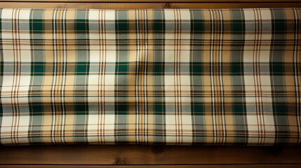 Plaid fabric pattern with muted tones of green, brown, and cream, offering a rustic and vintage-inspired background perfect for autumn and winter themes.