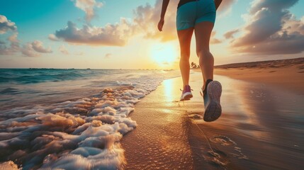 Invigorating back view of beach jogging for health