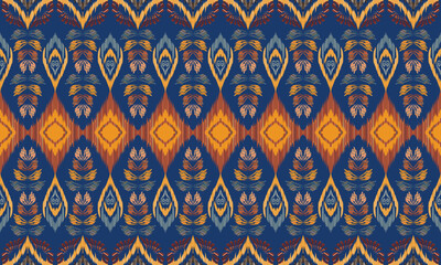 Hand draw Ethnic abstract ikat art. Aztec ornament print. geometric ethnic pattern seamless color oriental. Design.blue background.great for textiles, banners, wallpapers, wrapping.