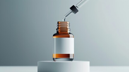Serum Glass dropper bottle with a blank label and pipette.