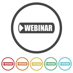 Webinar sign icon. Set icons in color circle buttons
