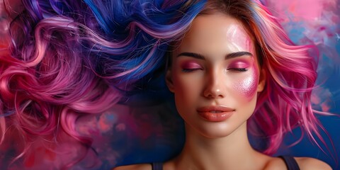 Colorful beauty salon mockup with diverse hairstyles and makeup products. Concept Beauty Industry, Multicultural Diversity, Hairstyling, Makeup Products, Colorful Salon