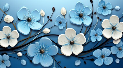 A blue flower background with a whimsical pattern of star-shaped flowers and swirling vines, providing a playful and enchanting visual for various designs.