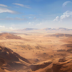 A sprawling desert landscape, with sand dunes stretching into the distance: Graphic background for decorating works, mobile screens, or as a background image.