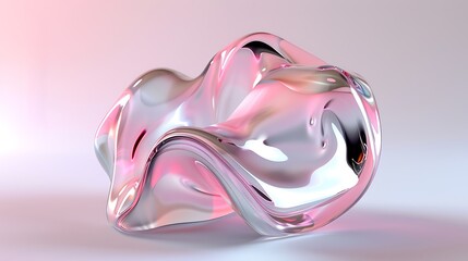 Pink glassmorphism. 3D render of a smooth pink glass shape on a pale pink background.