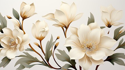 A minimalist white flower background with simple, elegant line drawings of daisies and lilies on a clean white backdrop, offering a refined and sophisticated aesthetic.