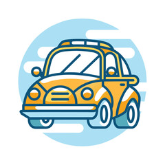 Fototapeta premium Yellow Car with Blue Outline and White Clouds