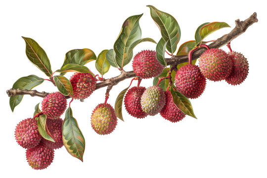 lychee old botanical illustration, transparent background, png