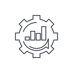 Gear and increasing graph.Improving business. Vector linear icon isolated on white background.