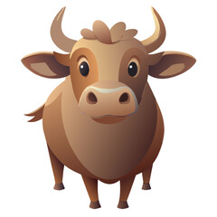 A lovable cartoon cow with a gentle expression, large eyes, small horns, and a rounded body, standing on short legs, embodying a friendly and approachable personality.