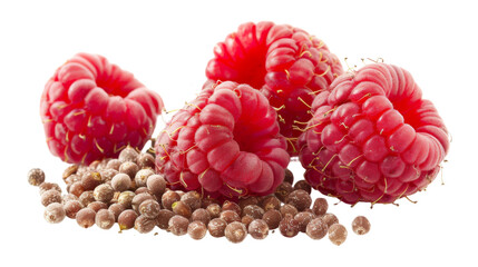 A close-up view of red raspberries stacked beside blackberries, showcasing their vibrant colors and...