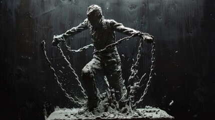 Pride strength resilience embodied in a sculpture of a figure breaking free from chains symbolizing liberation and resilience