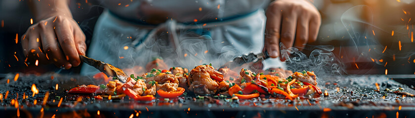 Skillful Street Food Chef Preparing Delicious Dish on Glossy Backdrop   Photo Realistic High Resolution Image Capturing Artistry of Street Food Tours