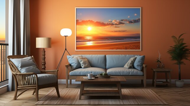 A stunning California beach sunset background with the silhouette of a lifeguard tower, casting a long shadow on the sand as the sun dips below the horizon. - Powered by Adobe