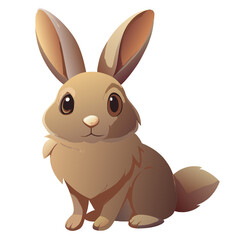 Fototapeta premium A cute cartoon rabbit with big eyes, long ears, and a fluffy body, sitting on its hind legs, exuding a gentle and innocent appearance.
