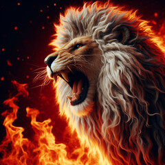 咆哮する雄ライオンの絵画