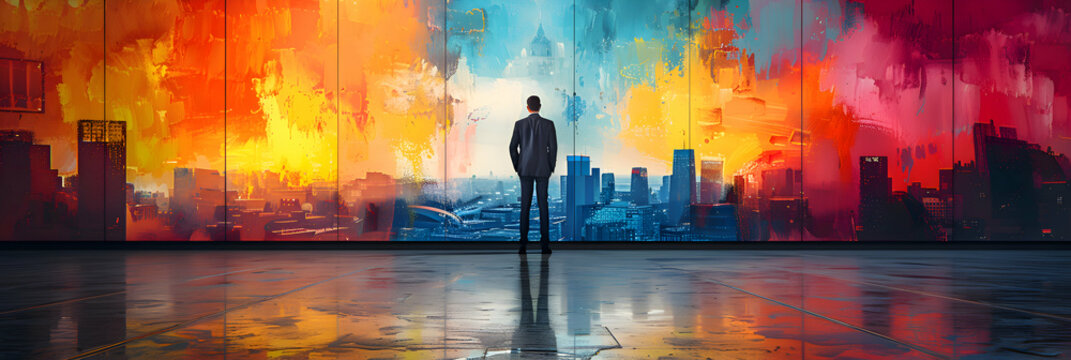 An engaging business presentation slide set featuring bold brush stroke banners, each stroke symbolizing a different aspect of entrepreneurship, the vibrant colors