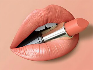 Obraz premium Creamy PeachTinted Lipstick A Radiant Pop of Color on Supple Lips