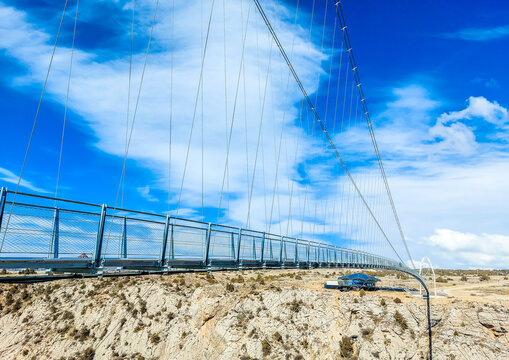 Suspension bridge in Zaamin National Park in Uzbekistan.