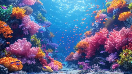 Futuristic Style a beautiful alien planet with vibrant coral reef
