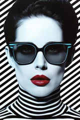 Fashionable female model with sunglasses and striped background © volga