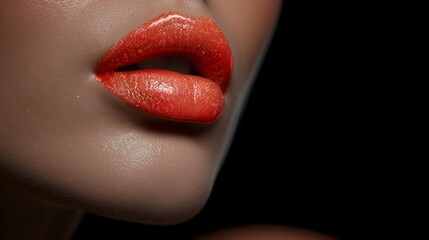 Vibrant Coral Lipstick A Striking Statement in Monochrome Studio Style