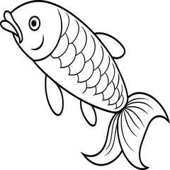 Arowana Fish Line Art Black White illustration vector